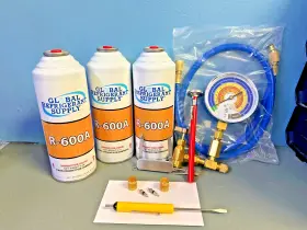 R600a Global Refrigerant Supply Commercial Refrigeration 3 Can Professional Recharge Kit C